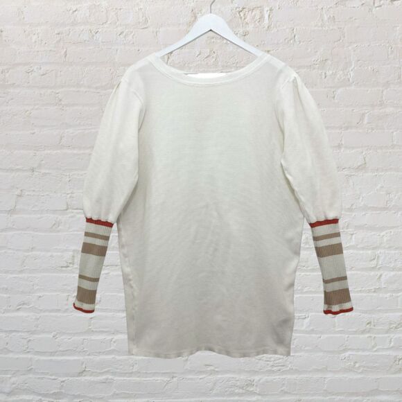 Free People Striped Ribbed Knit Long Sleeve Top Cream Size M - Picture 2 of 11